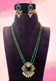 Stunning beads mala with green stone and green beads